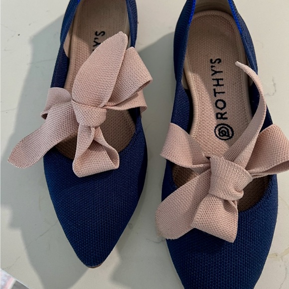 Rothy's Navy Flats with Blush Bow - Picture 3 of 5
